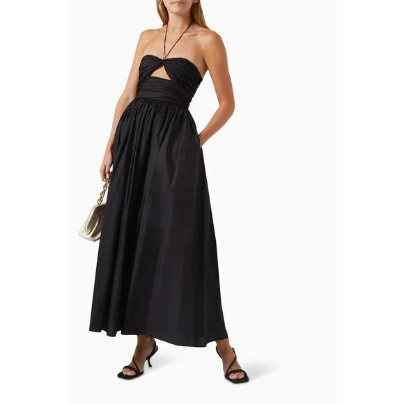 Matteau Bandeau Rouched Sundress in Black 2 New Womens Maxi Cotton Gown - Picture 13 of 16